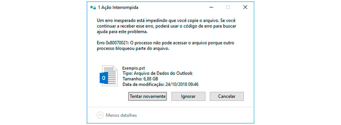 Tela Ação Interrompida - Erro 0x80070021