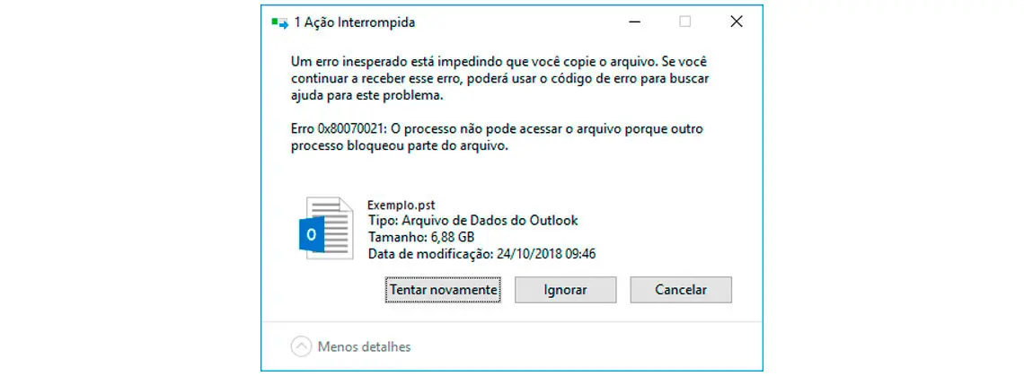 Tela Ação Interrompida - Erro 0x80070021