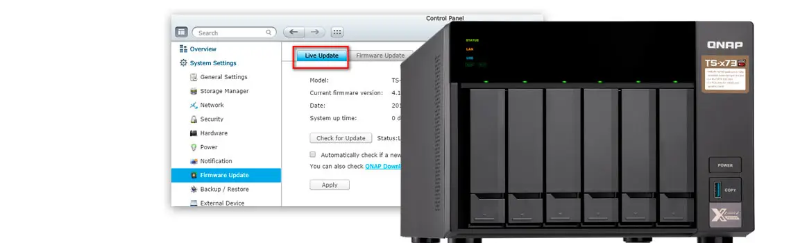 Atualização do sistema operacional, modelo TS-673 Qnap como demonstração