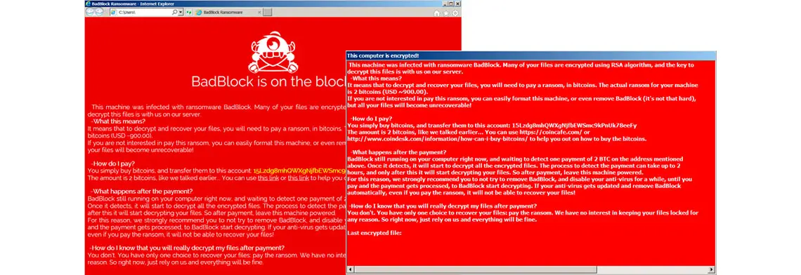 Tela do Ransomware - BadBlock