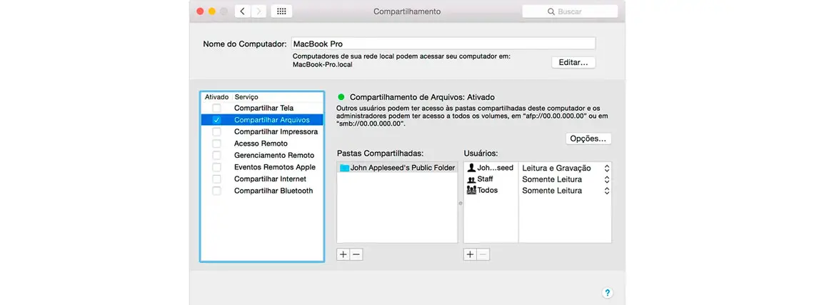 Compartilhar pasta na rede Mac OS X
