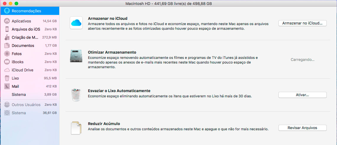 Como liberar espaco no mac - Armazenamento