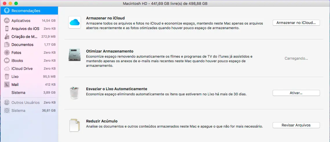 Como liberar espaco no mac - Armazenamento