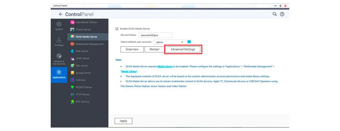 Configurando servidor DLNA QNAP