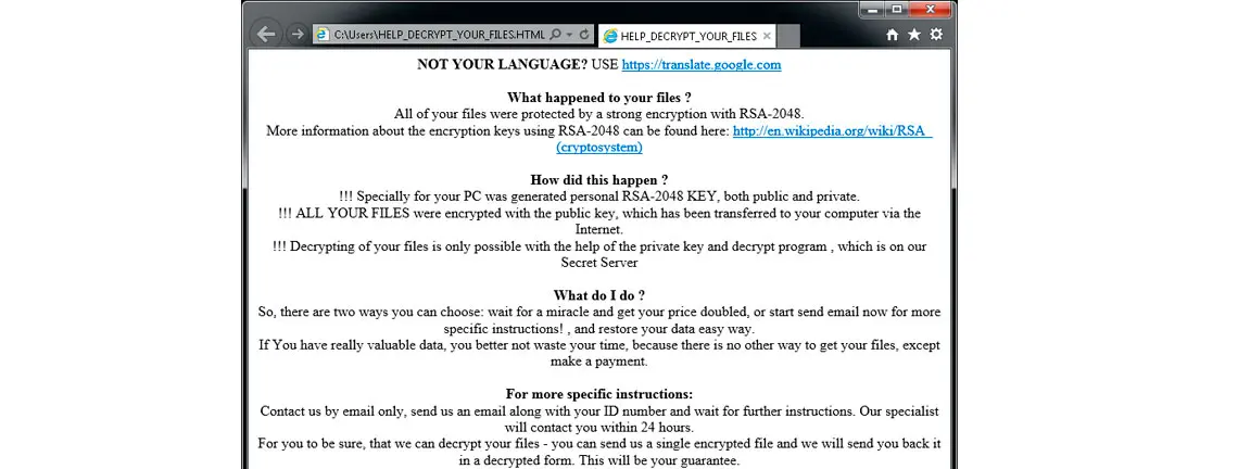 Tela do Ransomware - CryptoMix (Offline)