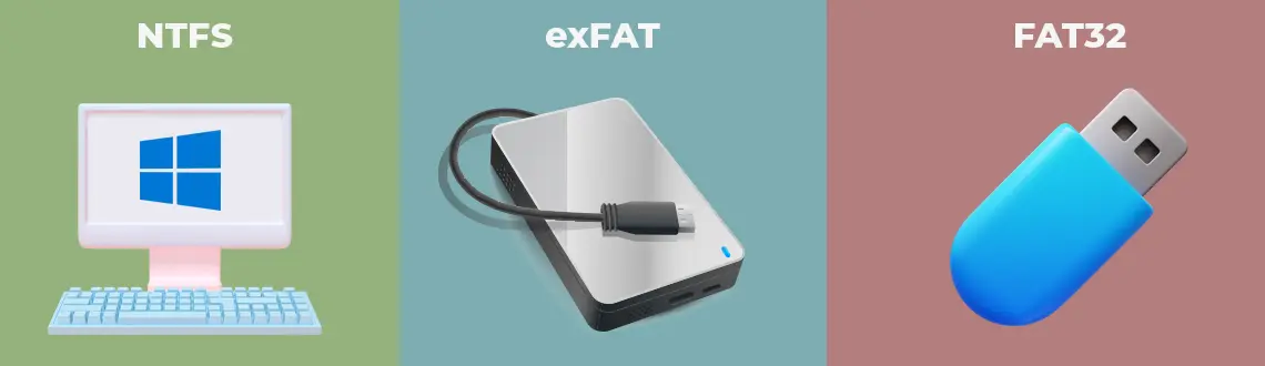 Quais são as diferenças entre NTFS, FAT32 e exFAT?