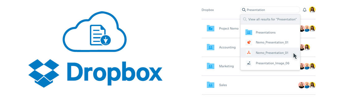 Logo Dropbox e interface de usuário