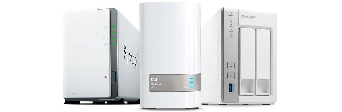 Equipamentos para armazenamento de dados dos fabricantes Qnap, Synology e Western Digital