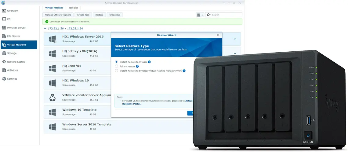 Fazendo backup de máquinas virtuais, Storage NAS DS1019+