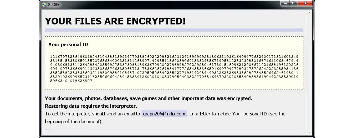 Tela do Ransomware - Globe