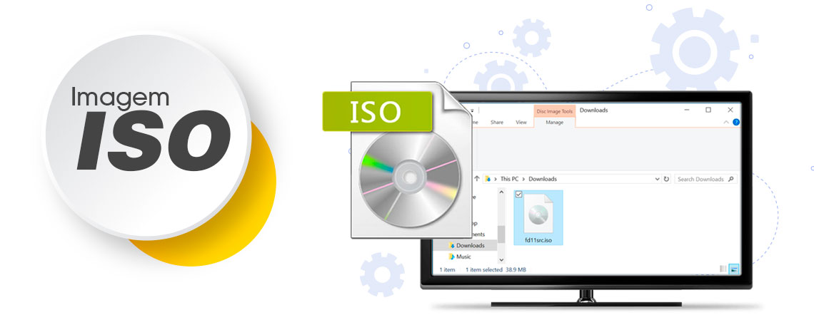 Imagem ISO em um computador com a tela aberta com a pasta de arquivos constando um arquivo .iso