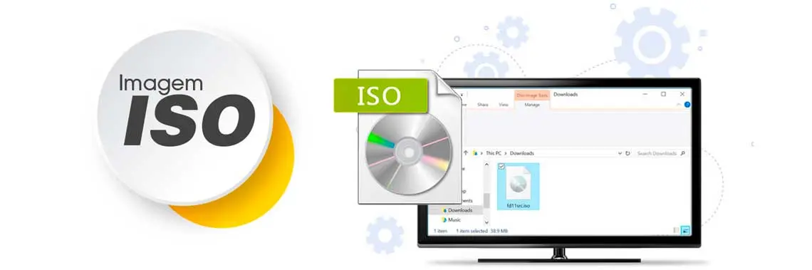 Imagem ISO em um computador com a tela aberta com a pasta de arquivos constando um arquivo .iso