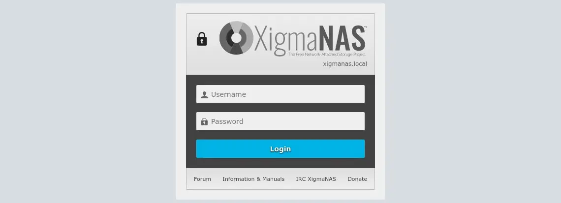 Tela de login do XigmaNAS