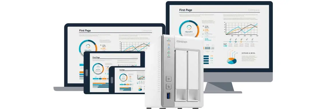 Network attached storages - NAS, Qnap TS-231P permitindo acesso via celular, tablet e computador