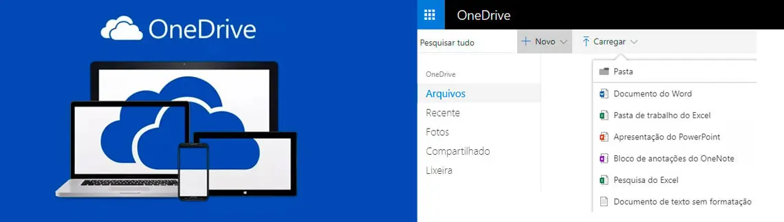 Logo OneDrive e interface de usuário