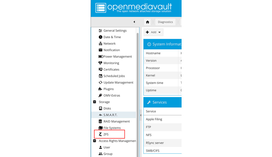 OpenMediaVault com plug-in ZFS