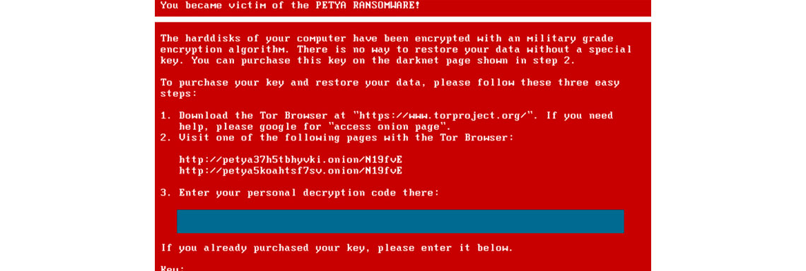 Tela de computador com a imagem de infecção por Petya
