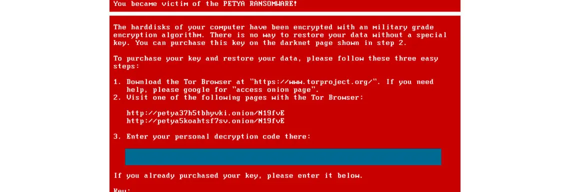 Tela de computador com a imagem de infecção por Petya