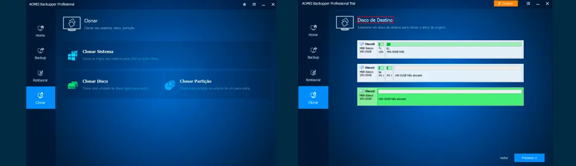 Clonagem de disco no AOMEI Backupper