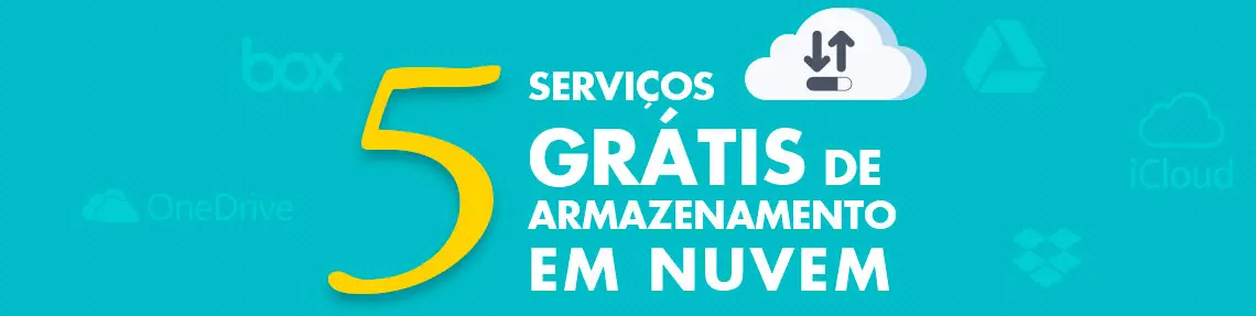 Símbolo de armazenamento em nuvem representado por uma nuvem com sinal de upload acompanhado com os logotipos dos principais serviços de armazenamento em nuvem ao lado