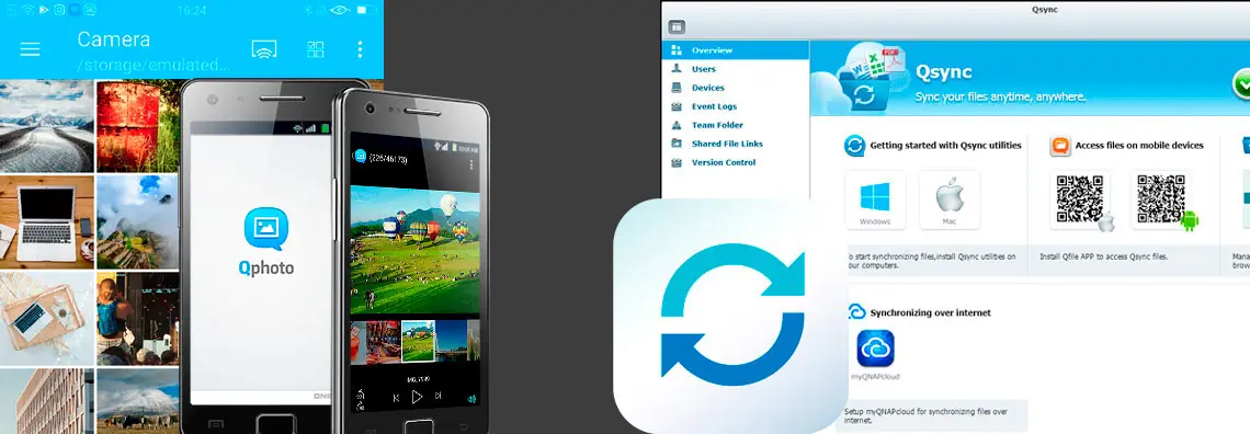 Imagens das telas dos aplicativos Qphoto e Qsync Qnap