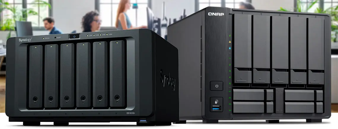 Solução NAS com storage Synology DiskStation DS1618+ e Qnap TS-932X