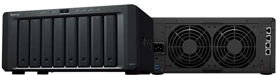 Synology DS1817 parte frontal e traseira do equipamento