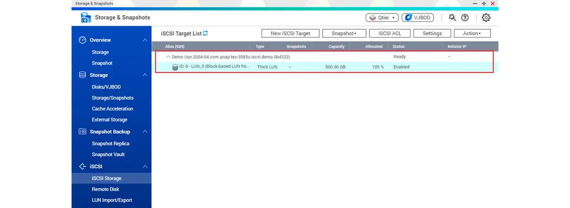 Target iSCSI no Qnap