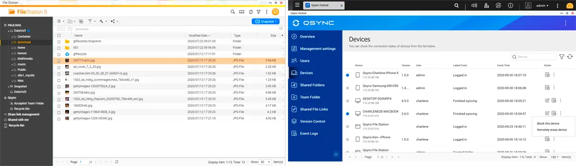 File Station e Qsync presentes no sistema QTS