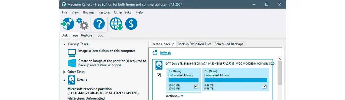 Versões disponíveis para o Macrium Reflect