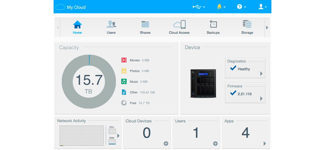 Sistema operacional My Cloud OS do WD My Cloud Pro Series PR4100