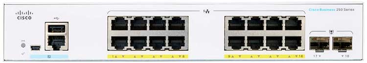 Switch PoE 16 portas Gigabit Cisco Business - CBS250-16P-2G