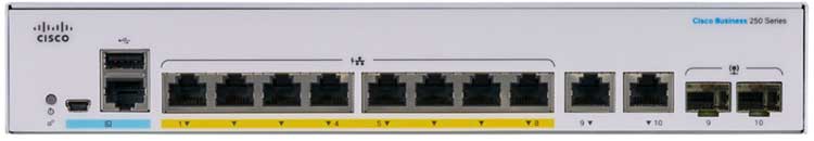 CBS250-8PP-E-2G - Cisco Business Switch 8 portas LAN e 2x SFP/RJ45