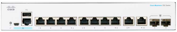Switch Cisco Business 8 portas LAN e 2x SFP/RJ45 - CBS250-8T-E-2G