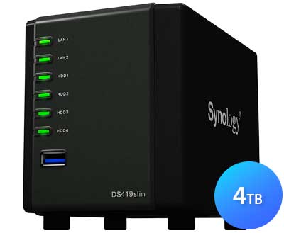 DS419slim 4TB Synology DiskStation - Storage NAS 4 Baias SATA