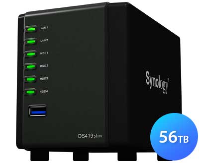 DS419slim 56TB Synology DiskStation - Storage NAS 4 Baias SATA