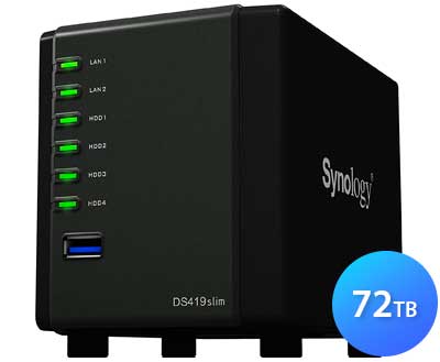 DS419slim 72TB Synology DiskStation - Storage NAS 4 Baias SATA