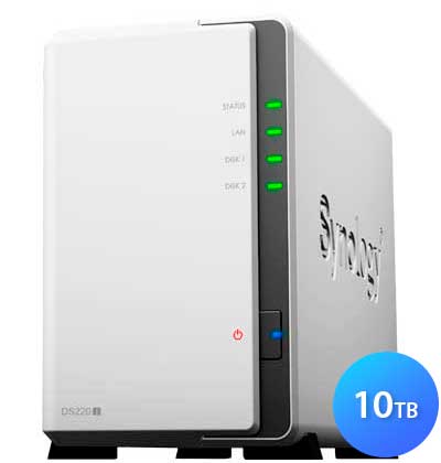 DS220j 10TB Synology DiskStation - Storage NAS 2 Baias HDD/SSD SATA