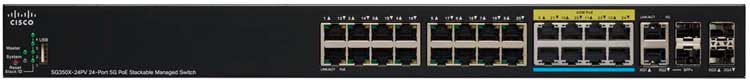 Cisco SG350X-24PV - Switch Gerenciável 24 portas LAN 16x 1G e 8x 5G PoE
