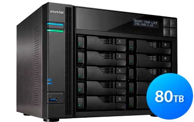 AS7010T 80TB Asustor - Storage Server NAS 10 Baias p/ HDD SATA
