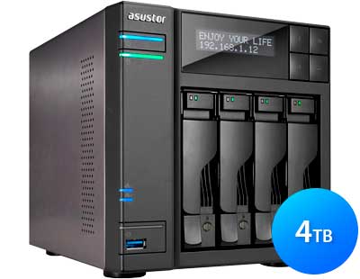 AS6404T 4TB Asustor - Storage NAS p/ 4 discos rígidos SATA