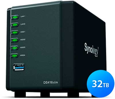 DS416slim Synology DiskStation - Servidor de dados 32TB para Hard Drives SATA 