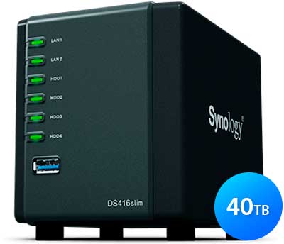 DS416slim Synology DiskStation - Servidor de dados 40TB para Hard Drives SATA