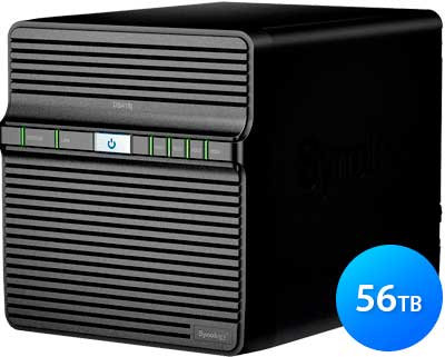 DS418j 56TB Synology - Storage NAS 4 baias Diskstation p/ HDD SATA