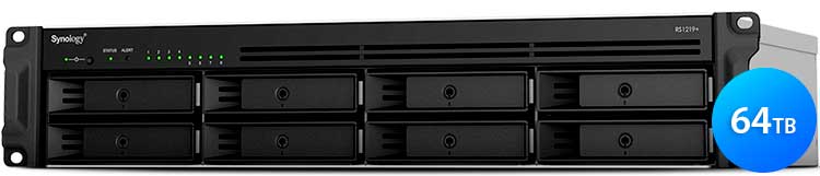 RS1219+ 64TB Synology - Storage NAS 8 baias Rackstation SATA