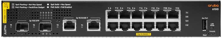 JL679A Aruba HPE - Switch CX 6100 12G PoE 12 portas LAN Gigabit