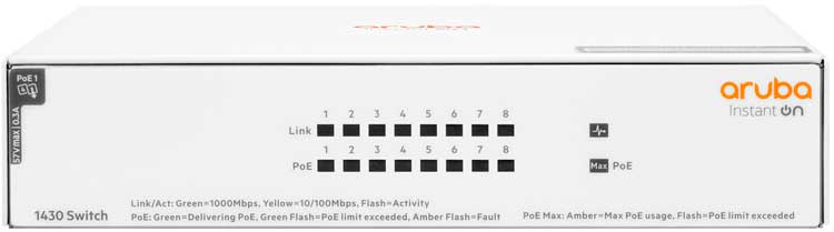 R8R46A Aruba - Switch Instant On 1430 8 portas LAN Gigabit Layer 2 HPE PoE