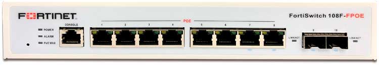 FS-108F-FPOE FortiSwitch - Switch 8 portas Gigabit RJ-45 e 2SFP Full PoE