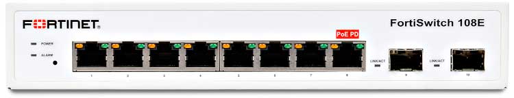 FS-108E FortiSwitch - Switch 8 portas Gigabit RJ-45 e 2 portas SFP