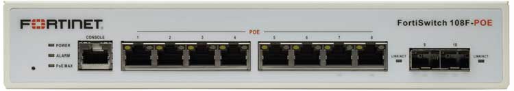 FS-108F-POE FortiSwitch - Switch 8 portas Gigabit RJ-45 e 2SFP PoE